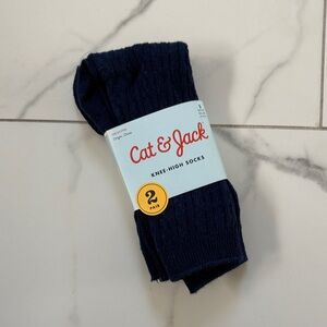 Cat & Jack Dark Navy Ribbed Knee-High Socks - 2 Pair